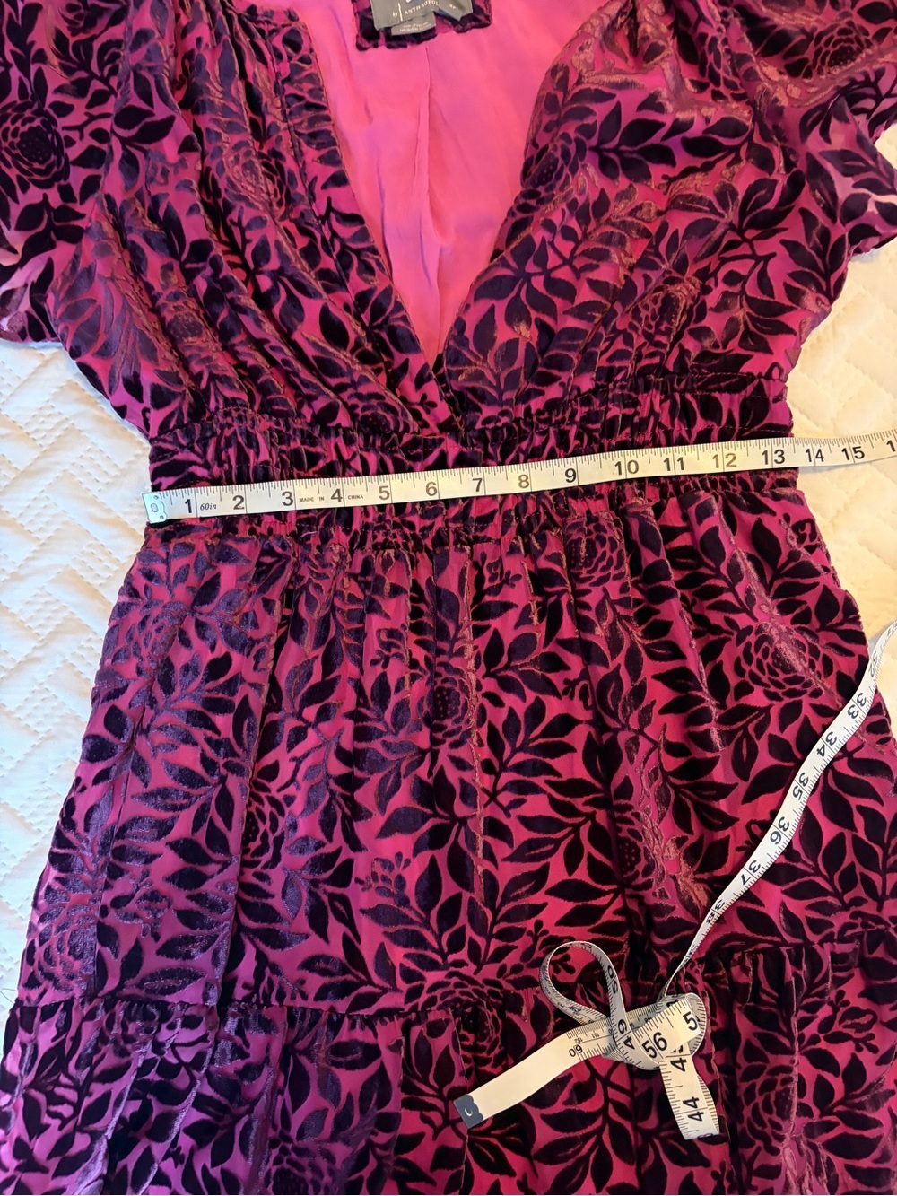 Anthropologie | Magenta Somerset Velvet Short Sleeve Mini Dress - Picture 7 of 9